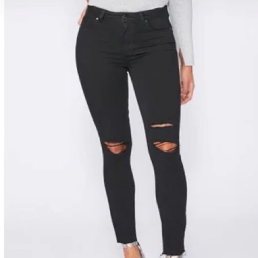 PAIGE Hoxton Ankle High Rise Skinny Jeans in Shadow Noir Destruction Size 27